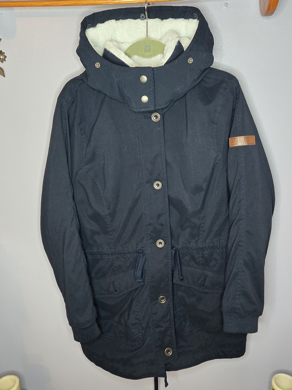 Hollister Y2k Vintage Pacific Merchants Womens Navy, White Parka Sherpa Coat